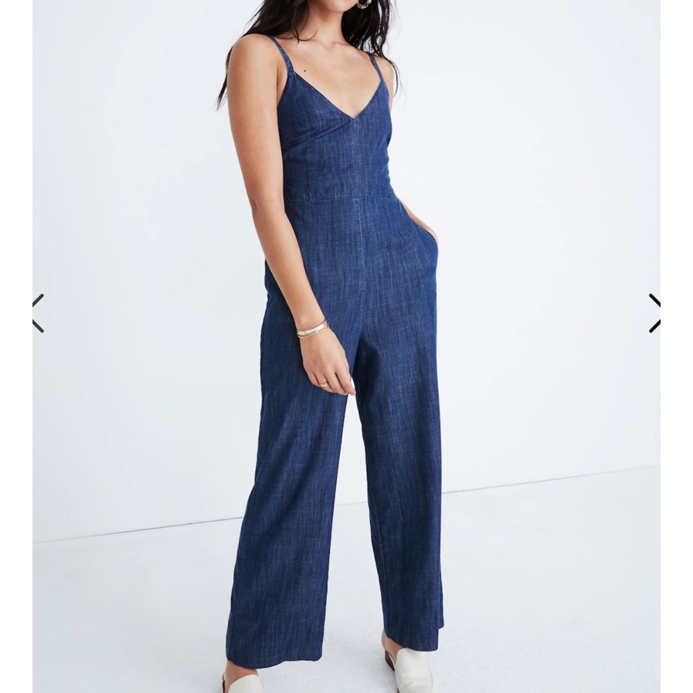 Madewell Denim Thistle Cami Smocked Back Wide Leg Boho Festival Tank Jumpsuit 6